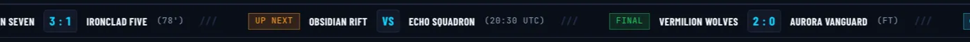 CopaLibre Live Score Ticker displaying live, upcoming, and finalized match results
